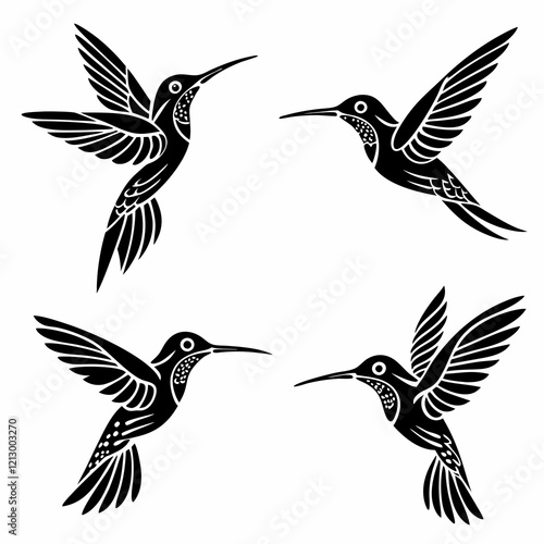 Hummingbird simple illustration silhouette set