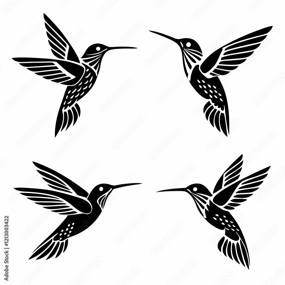 Obraz premium Hummingbird simple illustration silhouette set