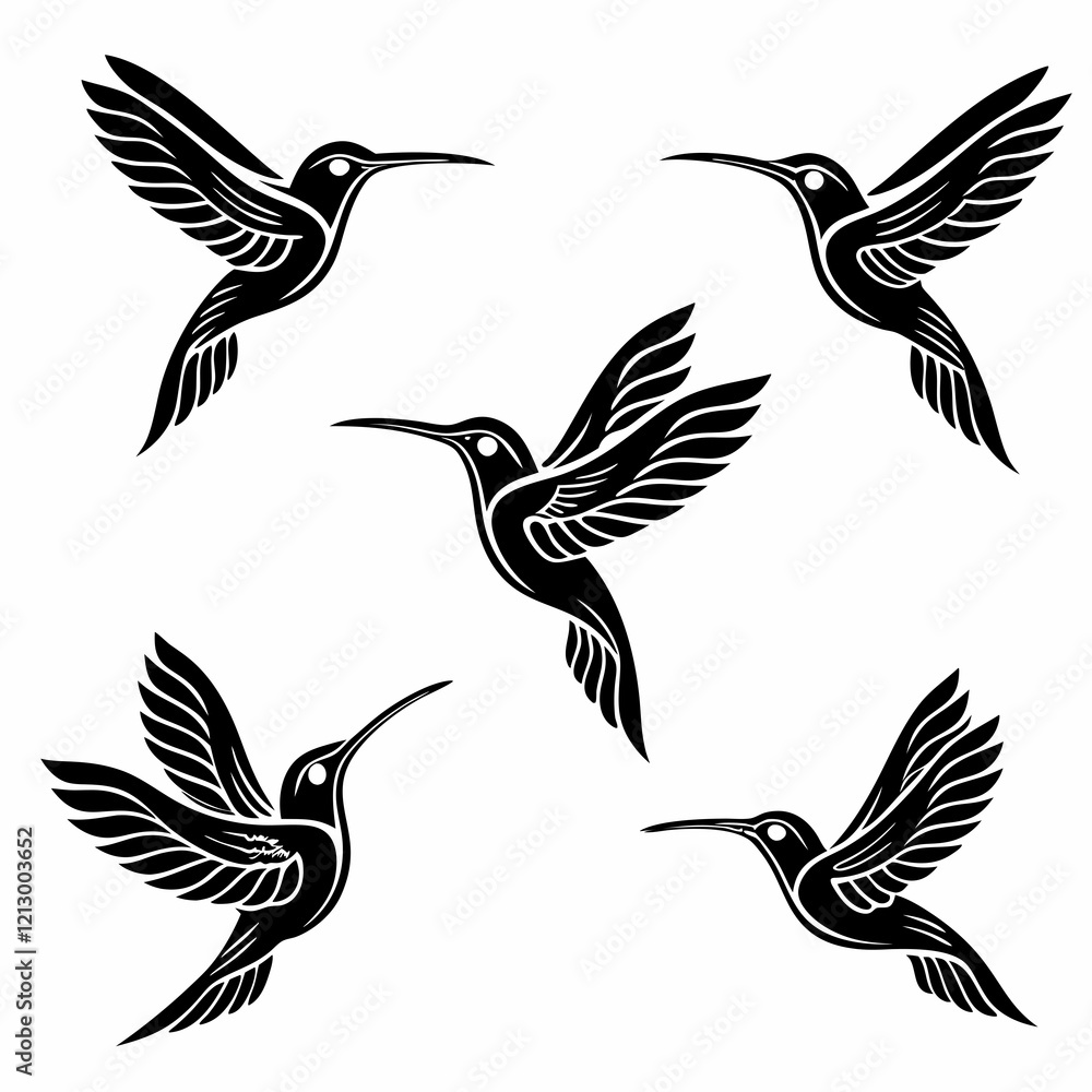 Fototapeta premium Hummingbird simple illustration silhouette set