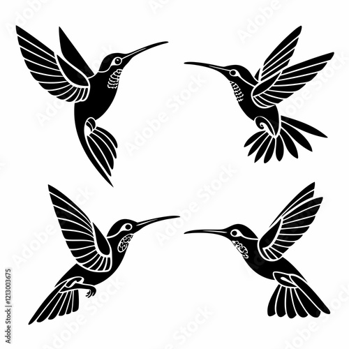 Hummingbird simple illustration silhouette set