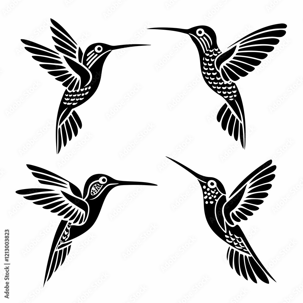 Obraz premium Hummingbird simple illustration silhouette set