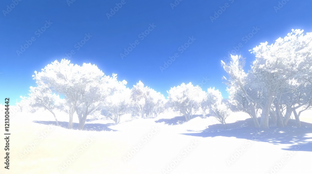 Ethereal White Winter Landscape with Trees under Bright Sky Ethereal White Winter Landscape with Trees under Bright Sky