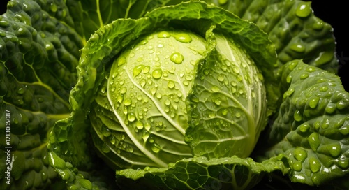 Fresh and Organic Head of Cabbage with Water Droplets - A Healthy and Nutritious Vegetable from Garden