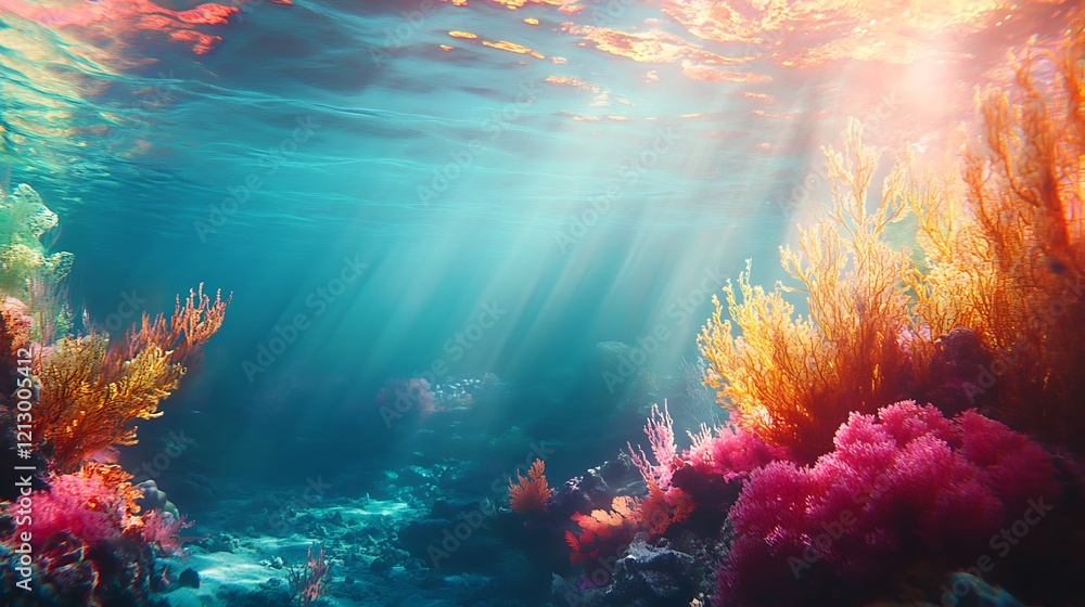 Fototapeta premium The ocean glowing with sunlight and vibrant hues creating a serene view