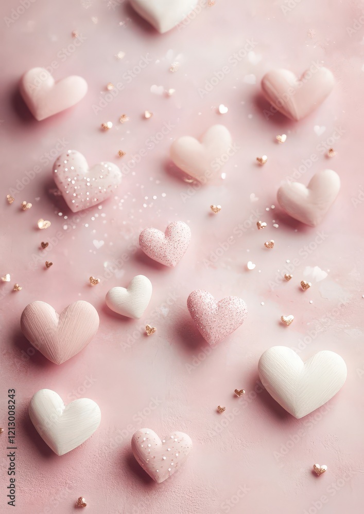 Obraz premium Romantic Pink White Glitter Hearts Valentine s Day Background