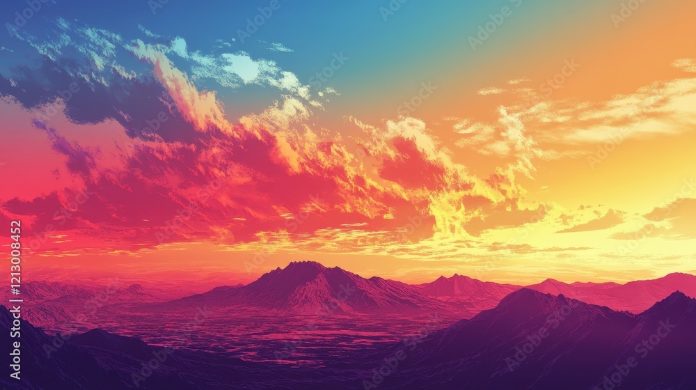 Obraz premium Vibrant Sunset Over a Mountain Range Landscape