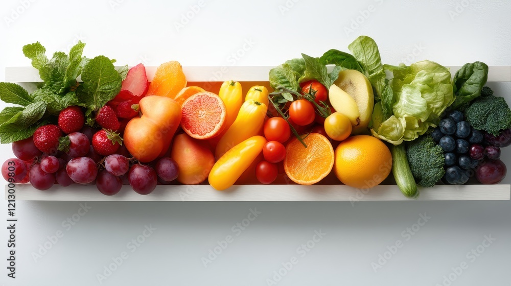 An enticing display of mixed vegetables and fruits on a crisp white surface, highlighting the diversity and colorfulness of nature's offerings, perfect for a healthy lifestyle. An enticing display of mixed vegetables and fruits on a crisp white surface, highlighting the diversity and colorfulness of nature's offerings, perfect for a healthy lifestyle.
