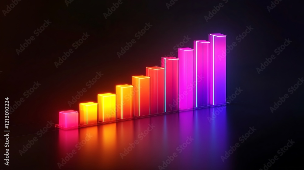 Neon digital bar graph depicting financial success on a sleek futuristic background Neon digital bar graph depicting financial success on a sleek futuristic background
