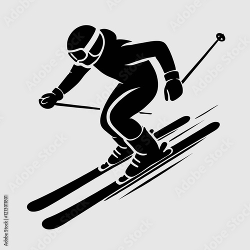 Skier Silhouette in black on a white background