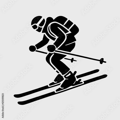 Skier Silhouette in black on a white background
