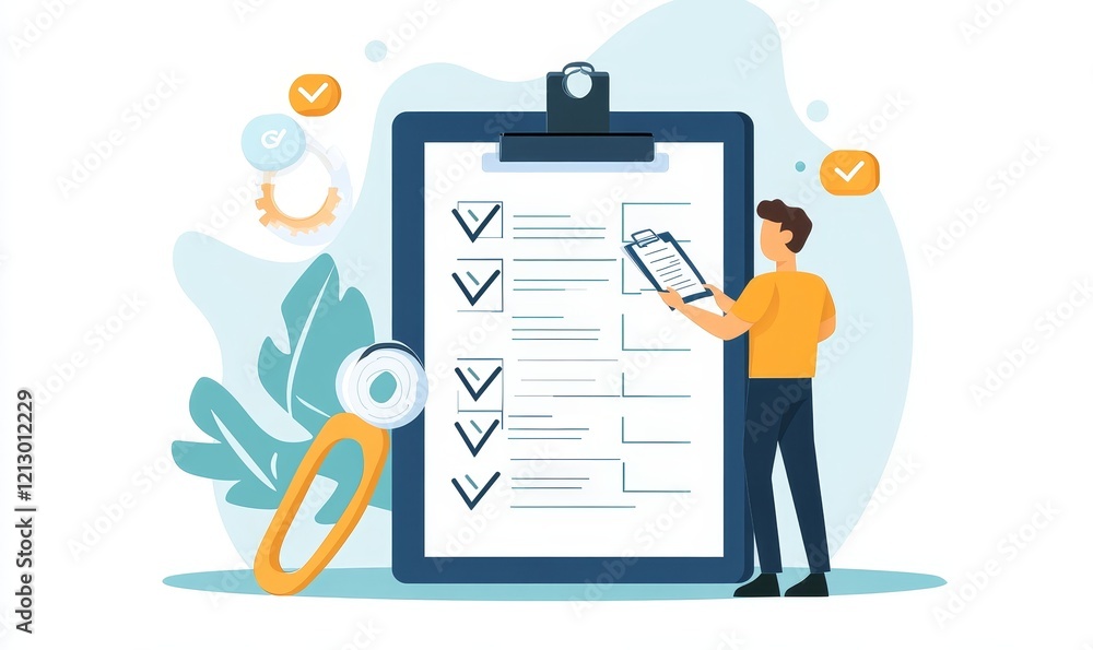 Fototapeta premium Auditor worker working with document folder ,Management of important document storage of organization ,ERP document system ,quality assessment management With a checklist ,online, Generative AI