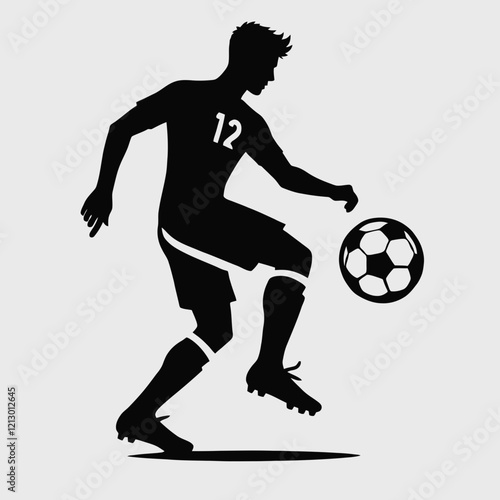 Soccer Player Silhouette in black on a white background