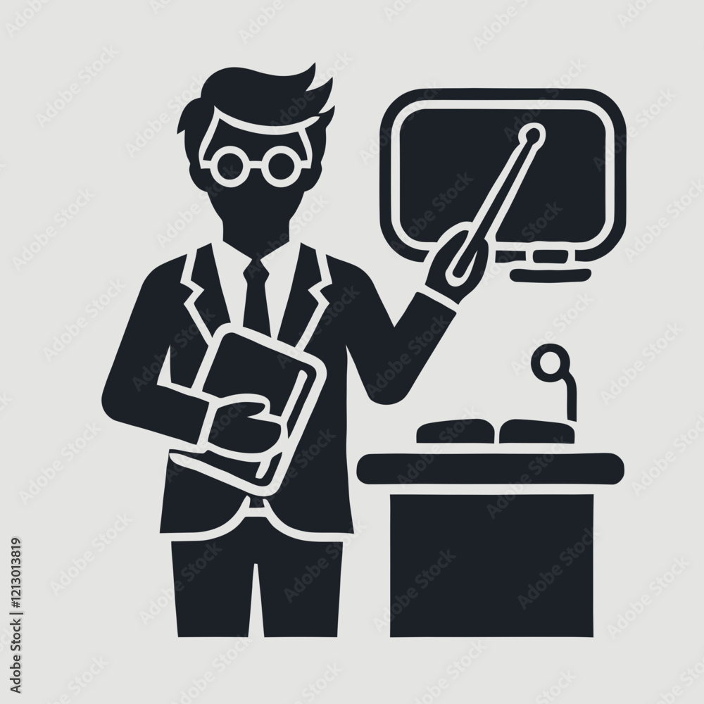 Teacher Standing Silhouette in black on a white background Teacher Standing Silhouette in black on a white background