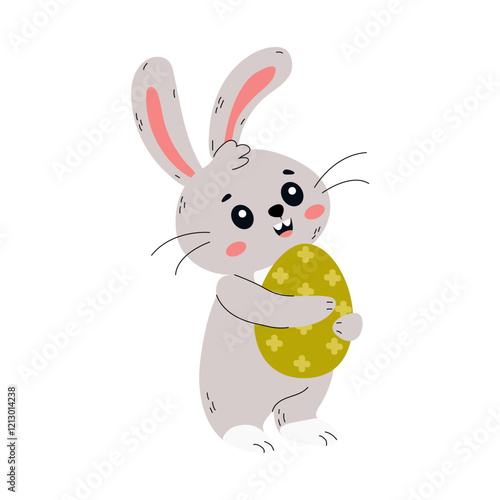 An Adorable, Cute Bunny Happily Holding a Colorful Easter Egg Illustration for Everyone