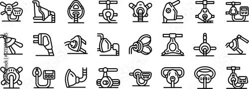 CPAP mask icons set. Different types of oxygen concentrators and breathing machines are providing essential respiratory support