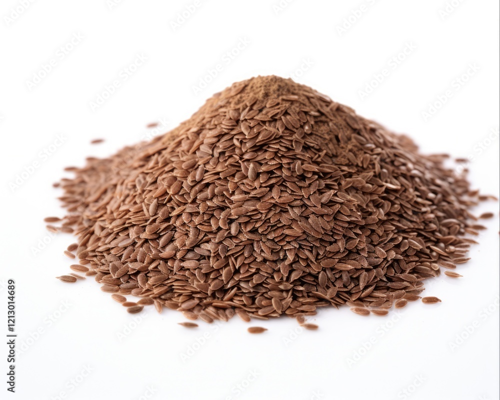 Ground Flax - Top View of Pile of Healthy Brown Fiber Powder for Dietary Food on White Background. Closeup of Natural Flax Ground Flax - Top View of Pile of Healthy Brown Fiber Powder for Dietary Food on White Background. Closeup of Natural Flax