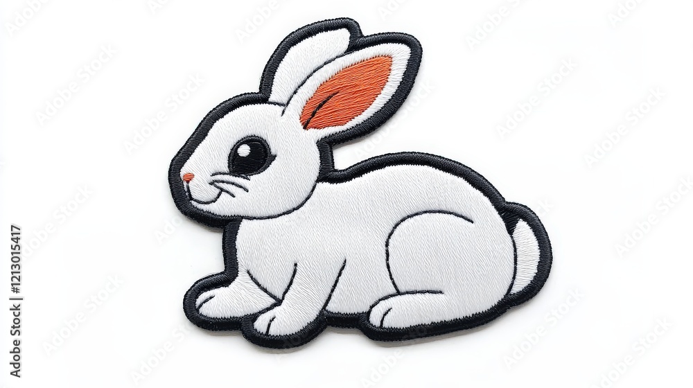 Obraz premium Adorable White Rabbit Embroidered Patch Design