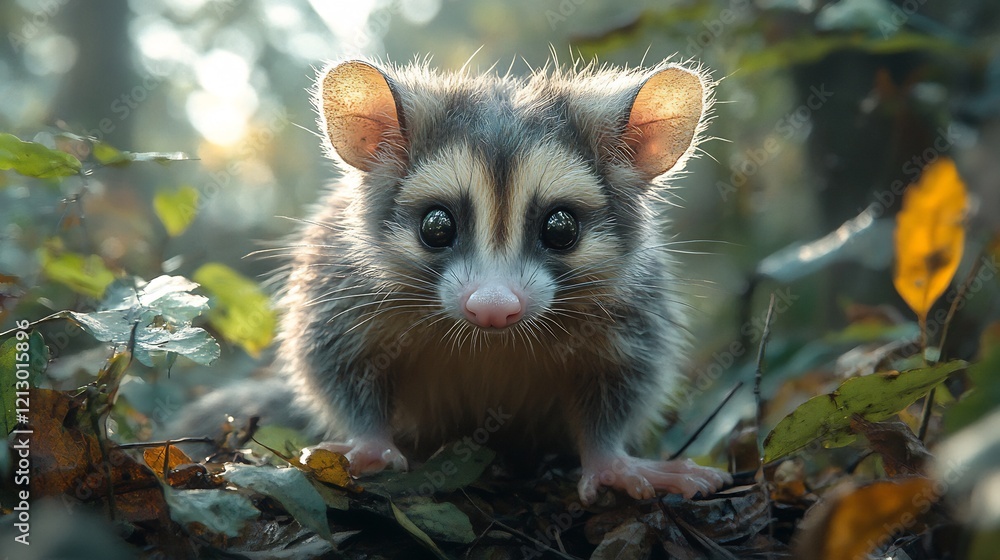 Adorable Baby Opossum in Autumn Forest Adorable Baby Opossum in Autumn Forest