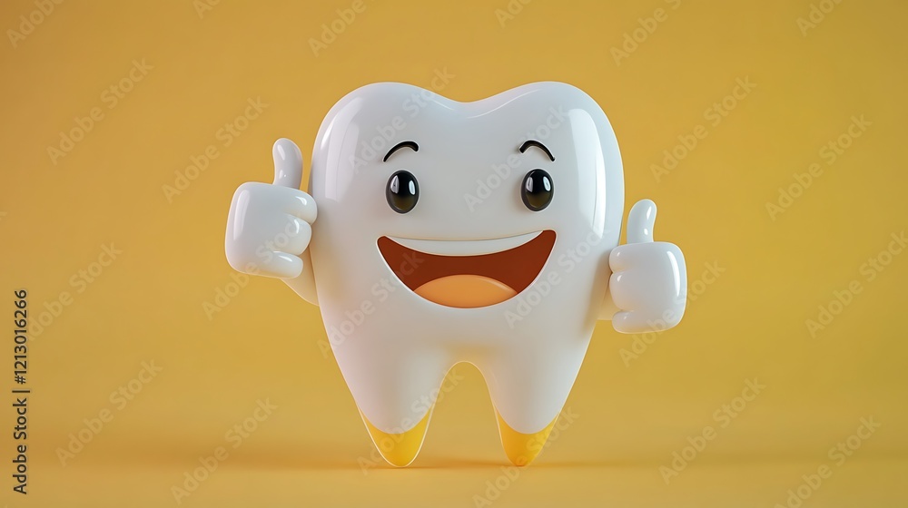Fototapeta premium Happy cartoon tooth giving thumbs up encouraging good dental health