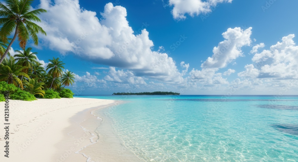 A stunning tropical paradise featuring a pristine white sand beach meeting crystal-clear turquoise water. A stunning tropical paradise featuring a pristine white sand beach meeting crystal-clear turquoise water.