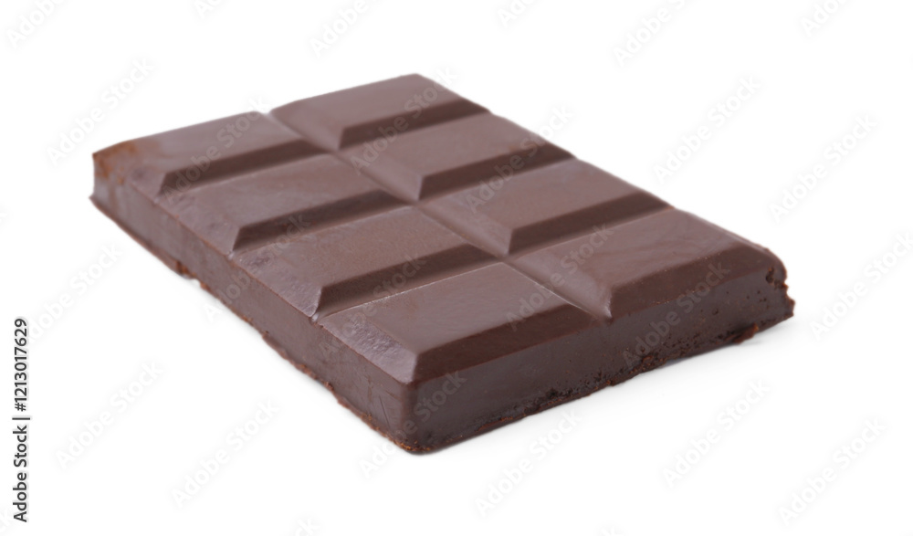 Piece of delicious dark chocolate bar isolated on white Piece of delicious dark chocolate bar isolated on white