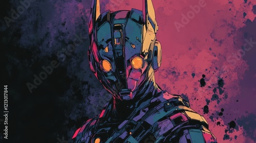 Futuristic Robotic Figure In Striking Color Palette
