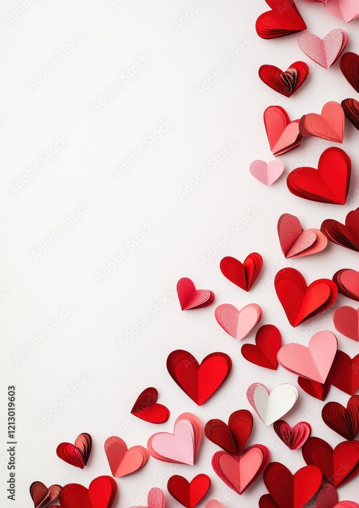 Romantic Red and Pink Paper Hearts Scattered on White Background Valentine s Day Design Romantic Red and Pink Paper Hearts Scattered on White Background Valentine s Day Design