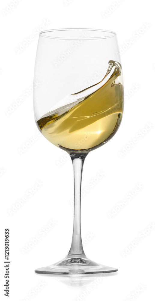 Tasty wine splashing in glass on white background Tasty wine splashing in glass on white background
