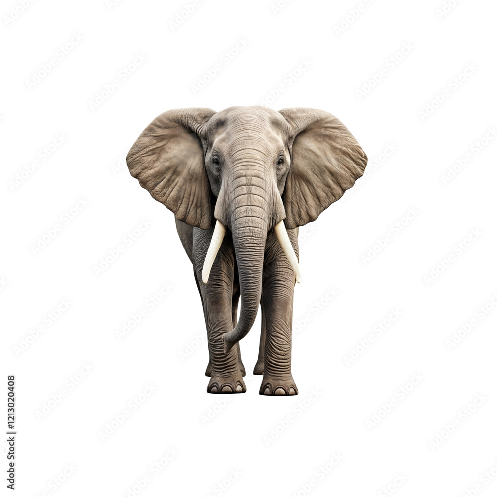 Fototapeta premium Majestic Elephant Portrait: A magnificent African elephant stands front and center, its colossal form and impressive tusks showcasing the power and beauty of nature.