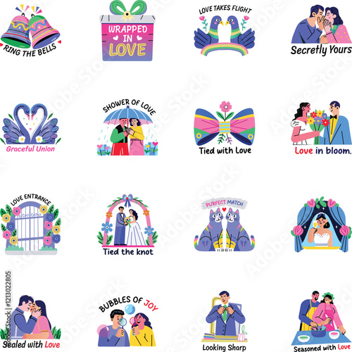 Bundle of Flat Style Wedding Stickers 

