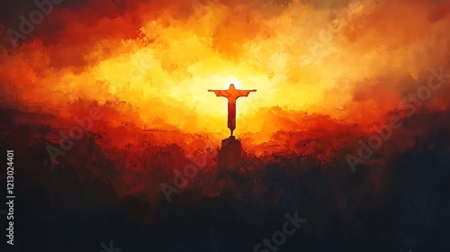 Wallpaper Mural Resurrection scene of Jesus Christ at sunrise in oil painting style with glowing light Torontodigital.ca