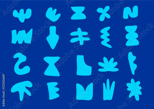 Set of minimalistic bizarre abstract geometric unusual shapes and forms in matisse art style, doodle object vector