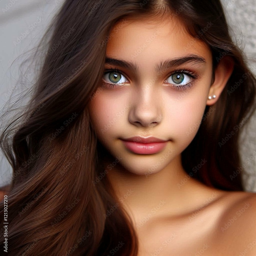 Fototapeta premium AI-Generated Sophisticated Portrait of a Young Woman: Exuding Confidence in a Cozy Sweater and Elegant Outerwear, Set Against a Minimalist Background to Highlight Personal Style and Modern Aesthetic