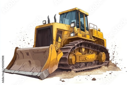 Yellow Bulldozer isolated on white background. Bulldozer icon. Construction Vehicle. Yellow Construction Bulldozer. Heavy yellow bulldozer on a white. Bulldozer tractor isolated on white