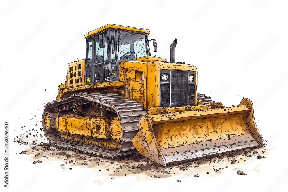 Yellow Bulldozer isolated on white background. Bulldozer icon. Construction Vehicle. Yellow Construction Bulldozer. Heavy yellow bulldozer on a white. Bulldozer tractor isolated on white