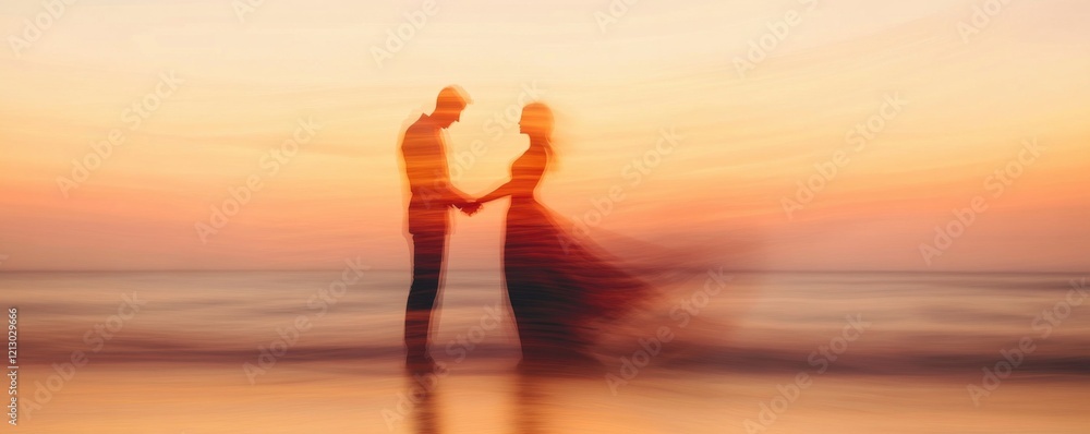 Fototapeta premium Timeless wedding scene capturing an intimate moment between newlyweds as they embrace in a dreamy atmosphere of soft bokeh lighting, creating an ethereal romantic mood perfect for luxury celebrations,