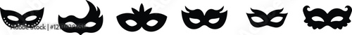 Different Mask silhouette isolated on transparent background Masquerade vector for apps or web party superhero carnival villain or burglar icon in flat set. costume eye mask hidden person face