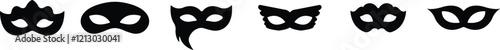 Different Mask silhouette isolated on transparent background Masquerade vector for apps or web party superhero carnival villain or burglar icon in flat set. costume eye mask hidden person face