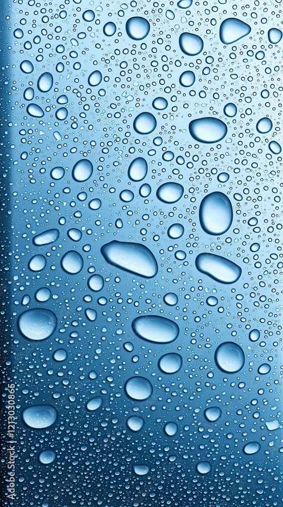 Abstract Water Droplets on Glass Surface with Blue Background Abstract Water Droplets on Glass Surface with Blue Background