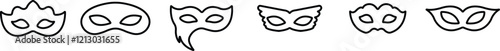 Different Mask silhouette isolated on transparent background Masquerade vector for apps or web party superhero carnival villain or burglar icon in line set. costume eye mask hidden person face
