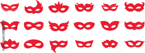 Different Mask silhouette isolated on transparent background Masquerade vector for apps or web party superhero carnival villain or burglar icon in flat set. costume eye mask hidden person face