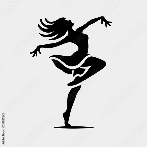 Woman Dancing Silhouette in black on a white background