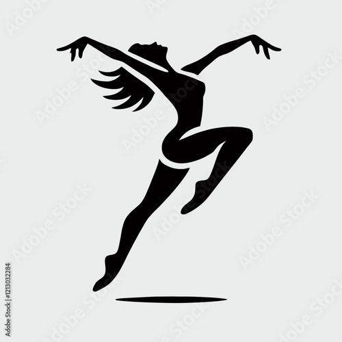 Woman Dancing Silhouette in black on a white background