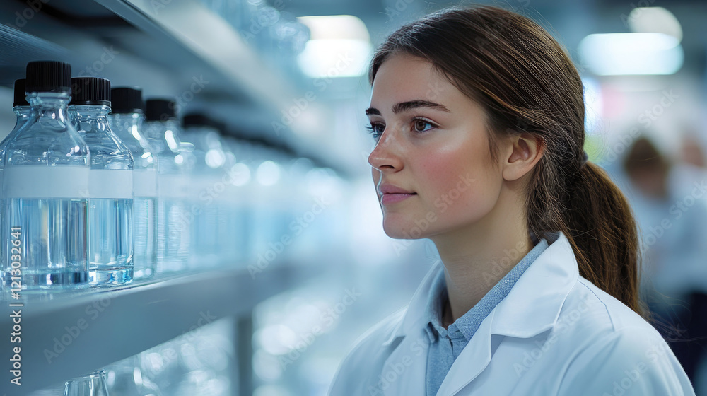 Scientist Analyzing Lab Bottles for Advanced Research in Modern Laboratory Scientist Analyzing Lab Bottles for Advanced Research in Modern Laboratory