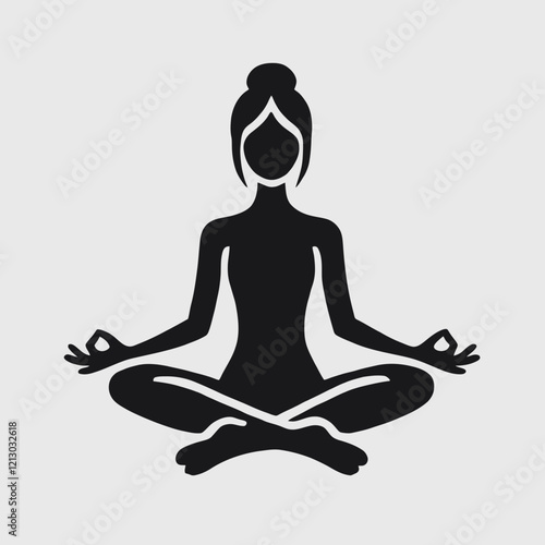  Woman in Meditation Pose Silhouette in black on a white background