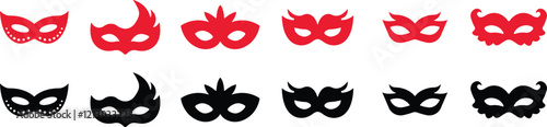 Different Mask silhouette isolated on transparent background Masquerade vector for apps or web party superhero carnival villain or burglar icon in flat set. costume eye mask hidden person face