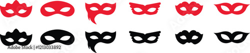 Different Mask silhouette isolated on transparent background Masquerade vector for apps or web party superhero carnival villain or burglar icon in flat set. costume eye mask hidden person face