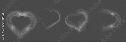 	
Transparent smoke hearts on dark background, ethereal design with soft flowing shapes, perfect for romantic, abstract, or mystical concepts.
