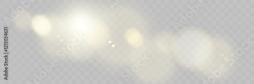 Abstract transparent light overlay with glowing bokeh, lens flares, and sparkling blurred circles on a checkered background.
