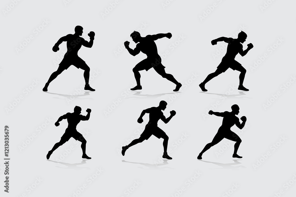 Boxing player silhouette set 01 Boxing player silhouette set 01